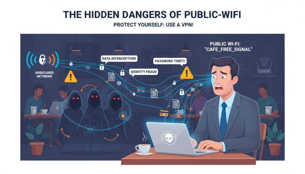 staying safe on public wifi data interception diagram