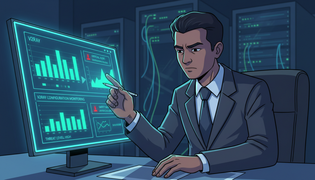 network dashboard showing anomaly detection for v2ray config safety measures